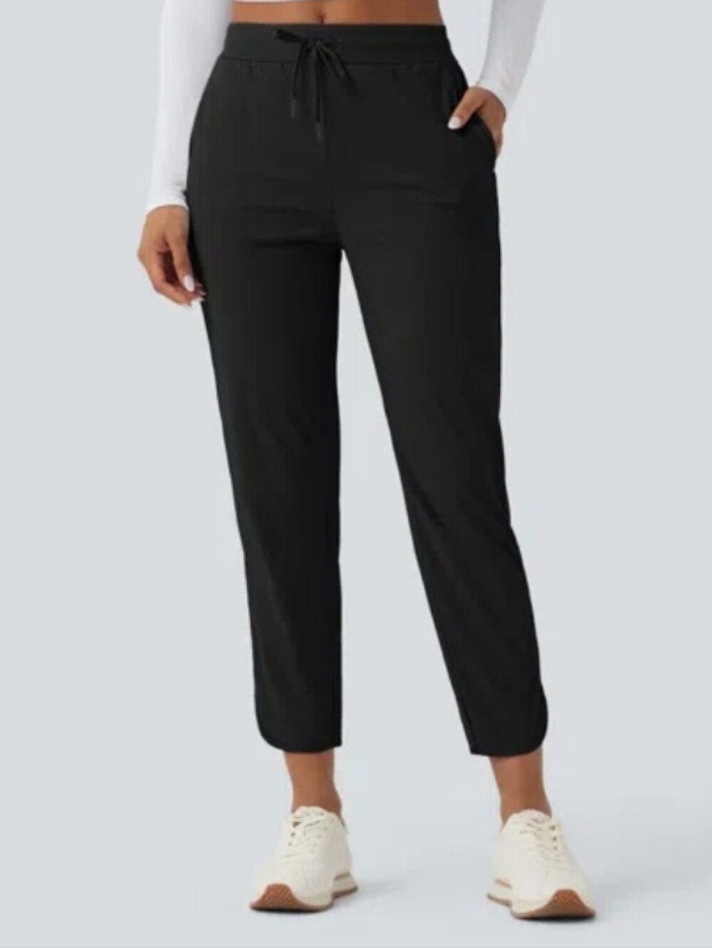 HALARA Black Drawstring Cropped Ankle Pants